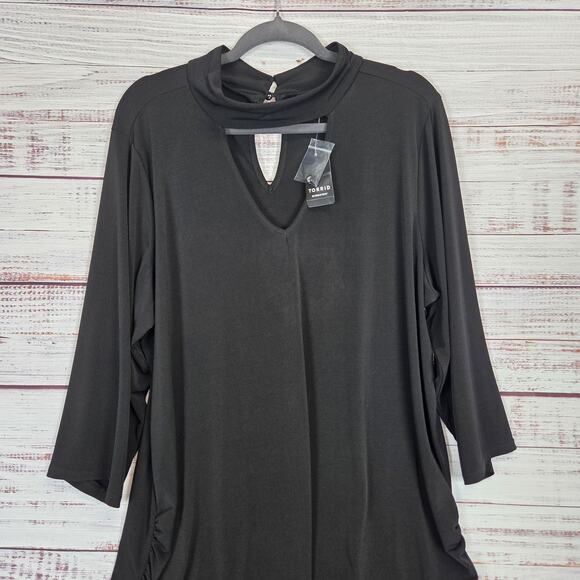 NWT Torrid Choker Neck Tunic Top 3X Black Long Sleeve Timeless Minimalist Basic - Picture 3 of 13